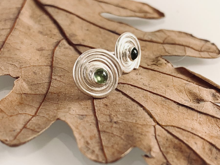 Recycled Sterling Silver Tourmaline Spiral Stud Earrings: silver