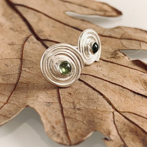 Recycled Sterling Silver Tourmaline Spiral Stud Earrings: silver