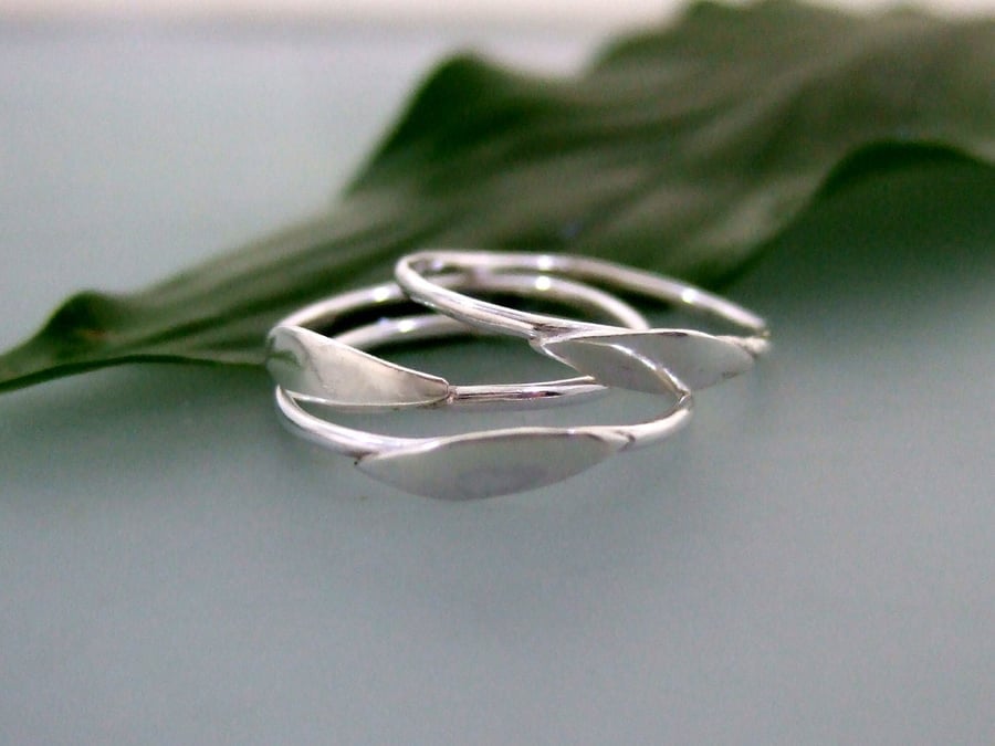 Recycled Sterling Silver Stylised Leaf Design Stacking Rings 