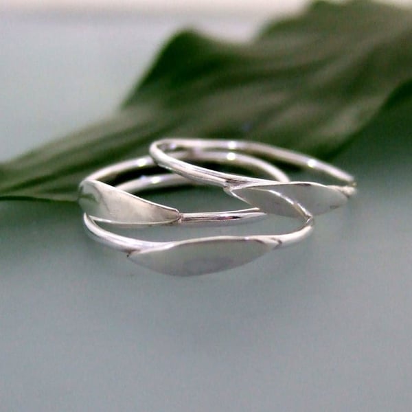 Recycled Sterling Silver Stylised Leaf Design Stacking Rings 