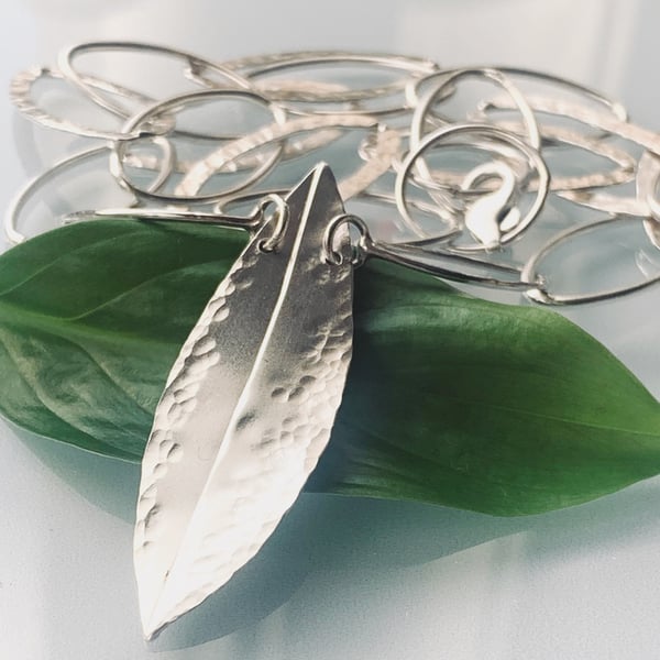   Recycled Sterling Silver Handmade Leaf Design Necklace