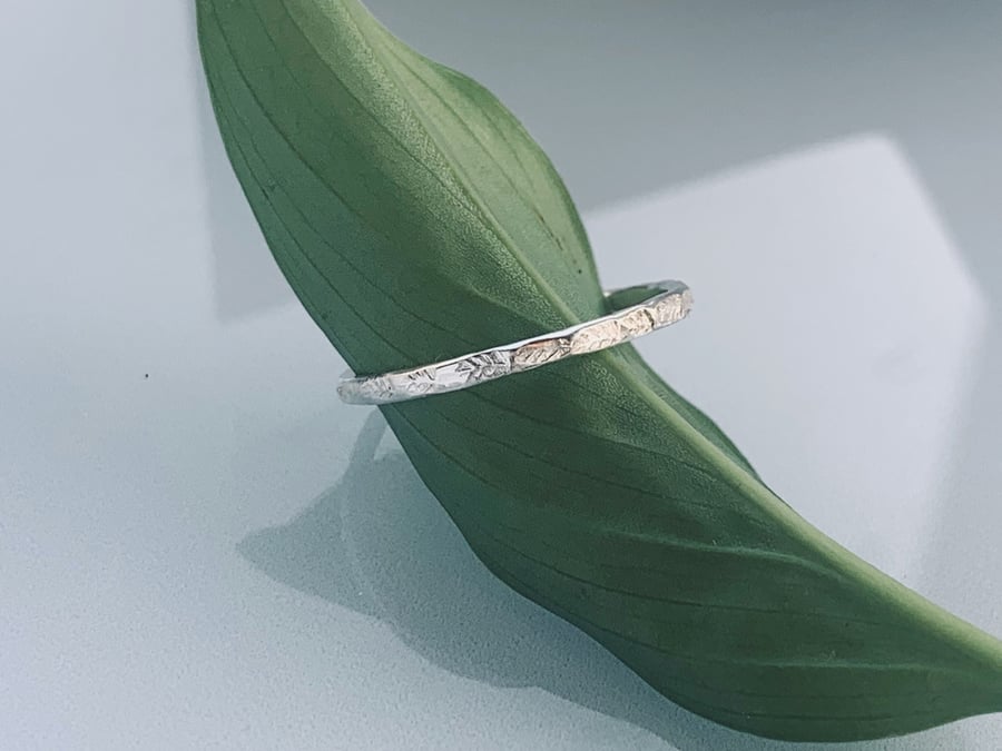 Recycled Sterling Silver Fern Design Stacking Ring