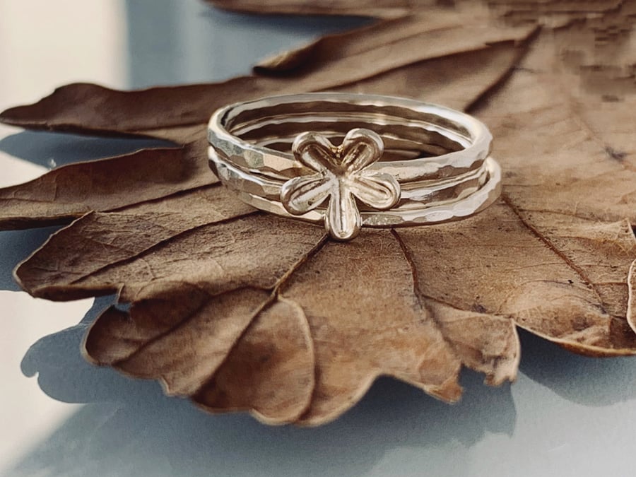 Recycled Handmade Sterling Silver Flower Ring Stack