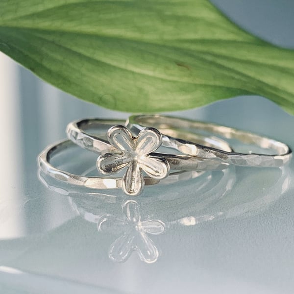 Recycled Handmade Sterling Silver Flower Ring Stack