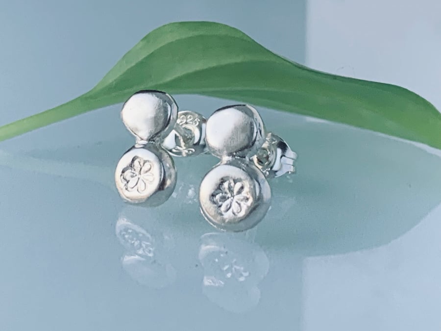 Recycled Handmade Sterling Silver Flower Stud earrings