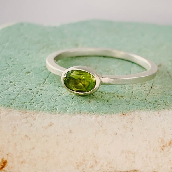 Recycled Handmade Sterling Silver Peridot Ring