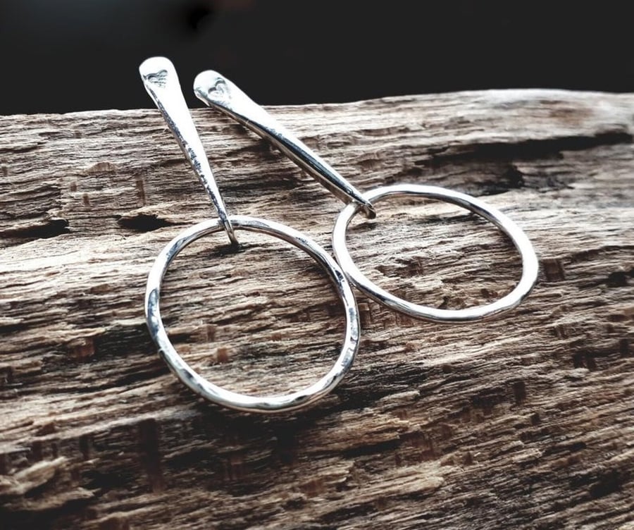 Recycled Sterling Silver handmade Hoop Drop Earrings