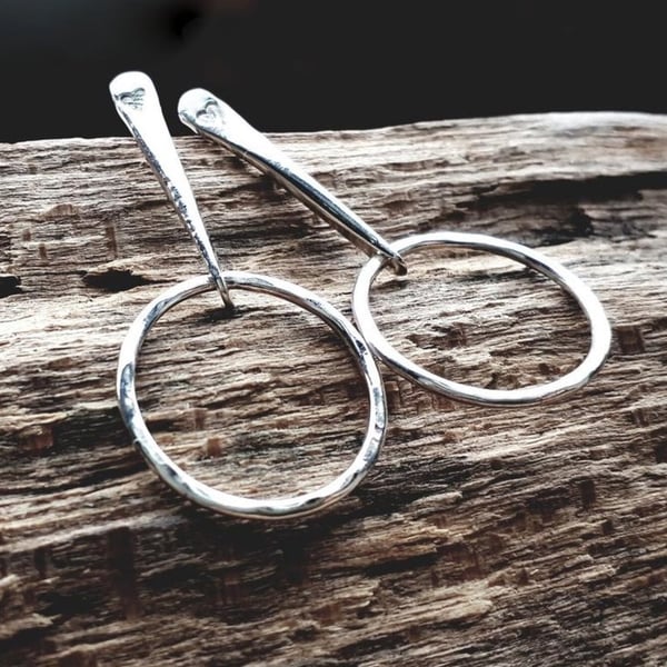 Recycled Sterling Silver handmade Hoop Drop Earrings