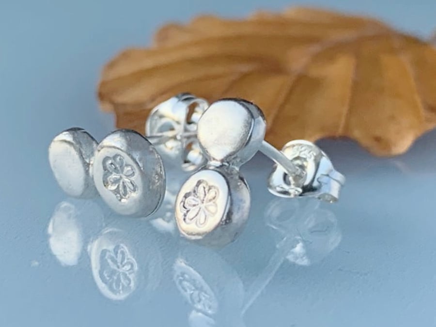 Recycled Handmade Sterling Silver Flower Stud earrings