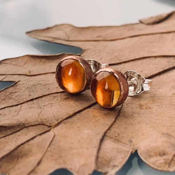 Recycled Handmade Sterling Silver and Copper Citrine Stud earrings