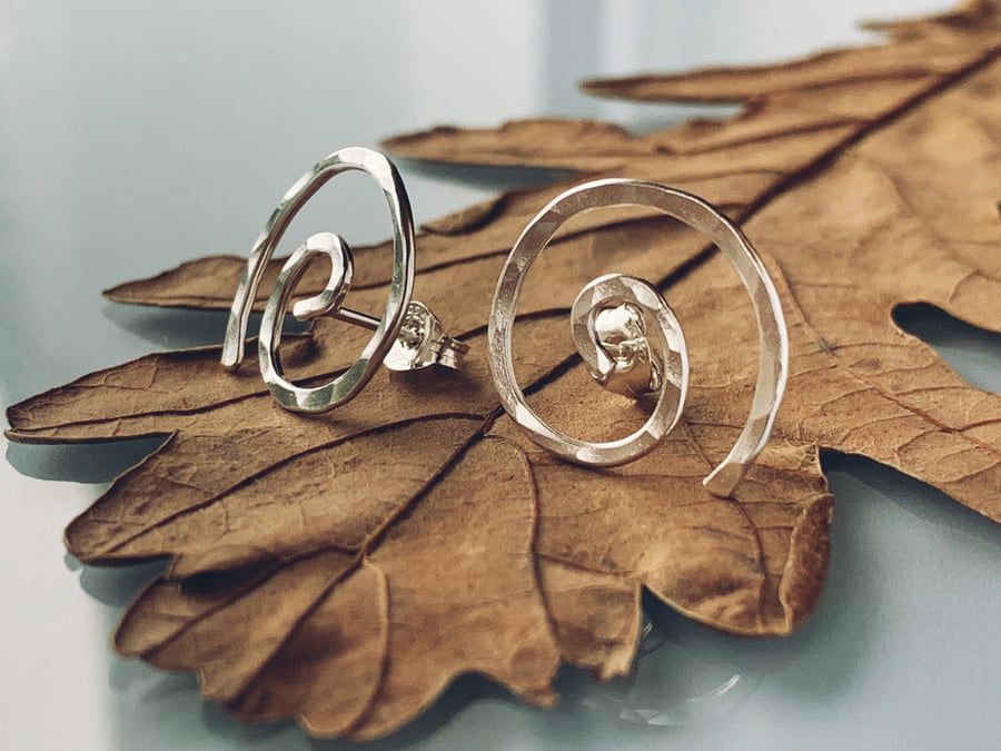 Recycled Sterling Silver Spiral Stud Earrings