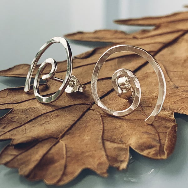 Recycled Sterling Silver Spiral Stud Earrings