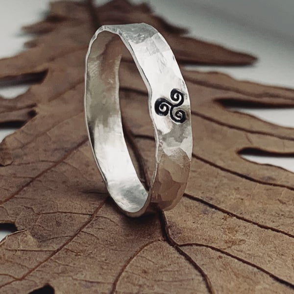 Recycled Sterling Silver Handmade Triskele Ring, Handmade in Scotland