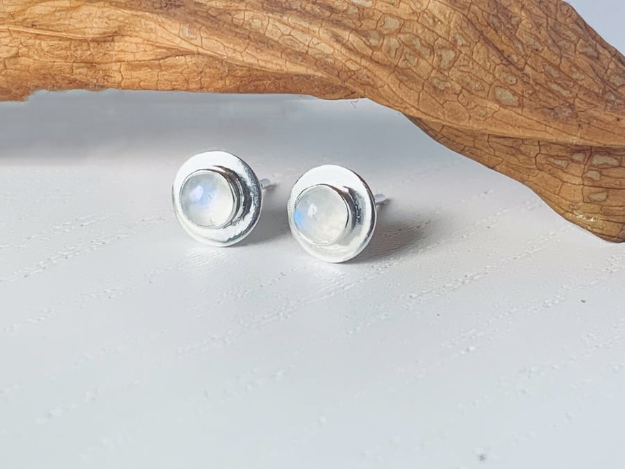 Recycled Handmade Sterling Silver Moonstone Stud earrings