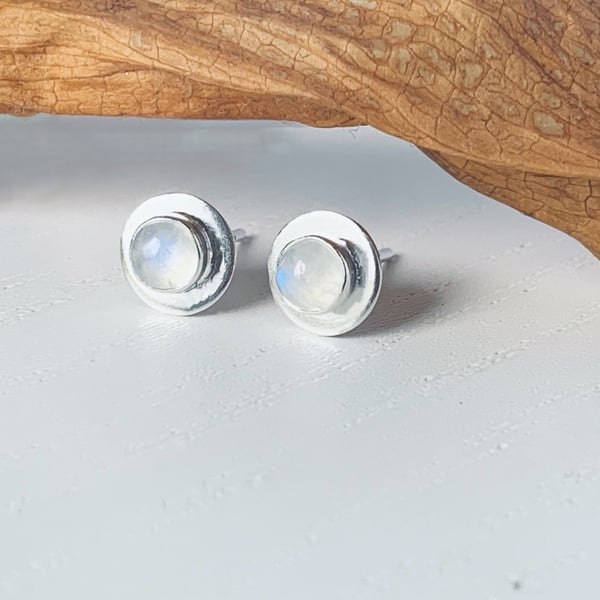 Recycled Handmade Sterling Silver Moonstone Stud earrings