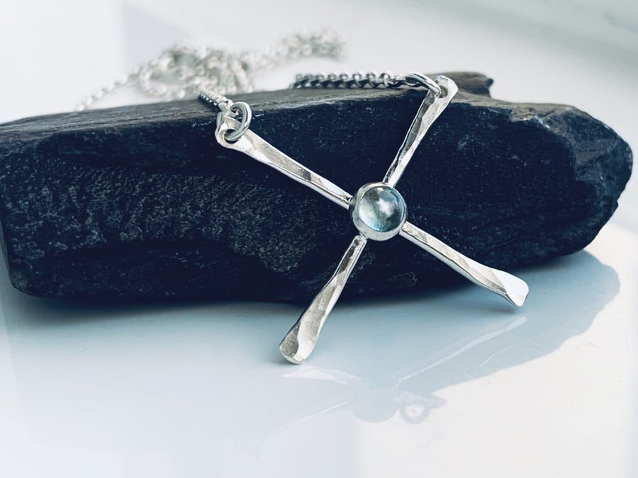 Recycled Handmade Sterling Silver Topaz Saltire Pendant, Handmade in Scotland