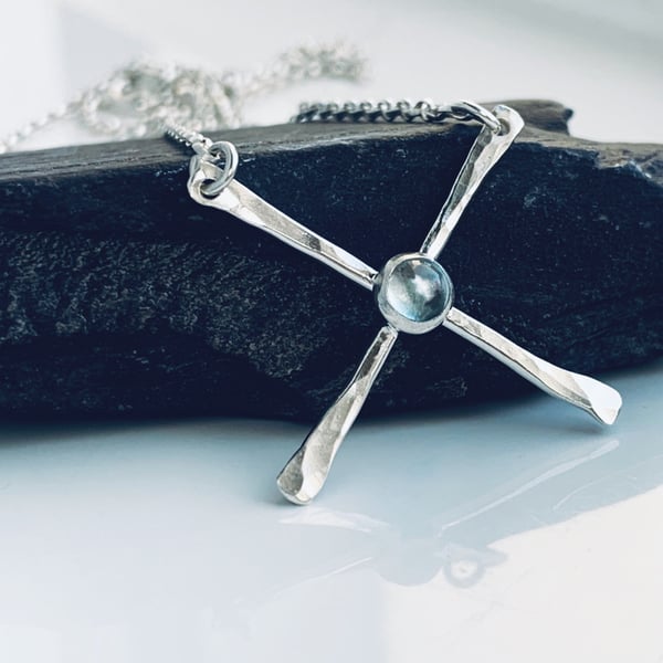Recycled Handmade Sterling Silver Topaz Saltire Pendant