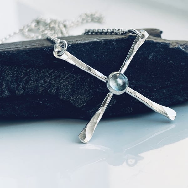 Recycled Handmade Sterling Silver Topaz Saltire Pendant, Handmade in Scotland