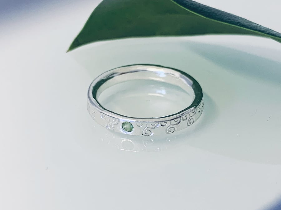 Recycled Handmade Sterling Silver Peridot  Ring, Handmade in Scotland