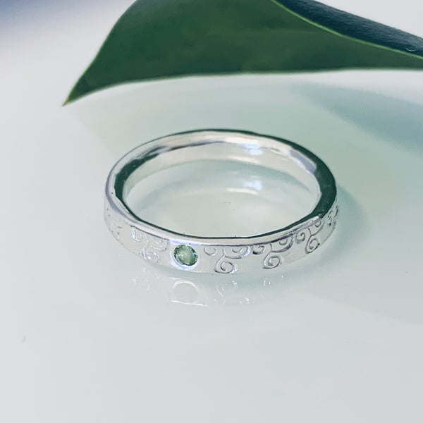 Recycled Handmade Sterling Silver Peridot  Ring, Handmade in Scotland