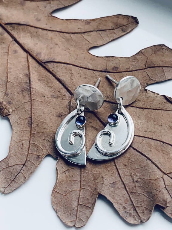 Recycled Handmade Sterling Silver drop Earrings, Handmade in Scotland