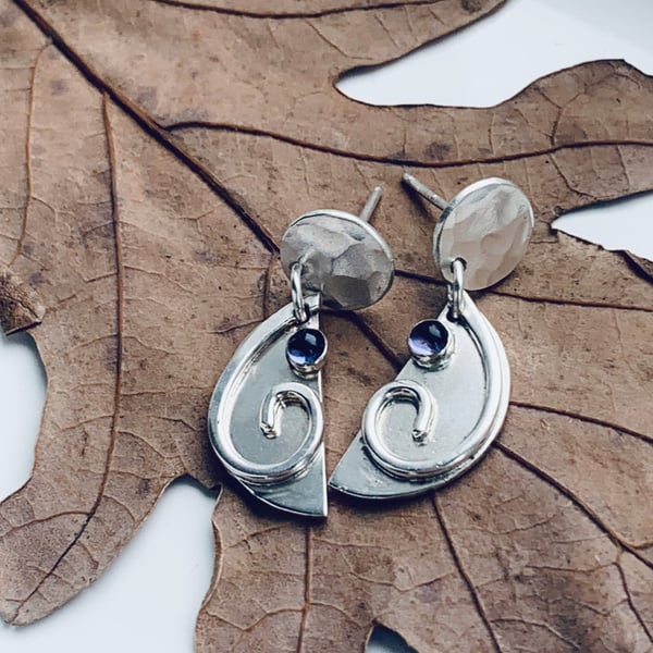 Recycled Handmade Sterling Silver drop Earrings, Handmade in Scotland