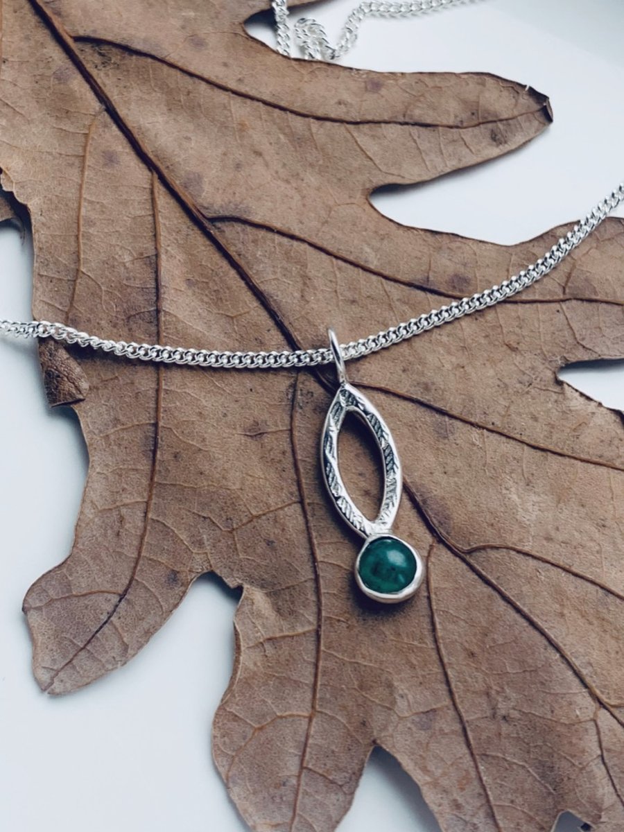 Recycled Sterling Silver leaf textured aventurine Pendant 