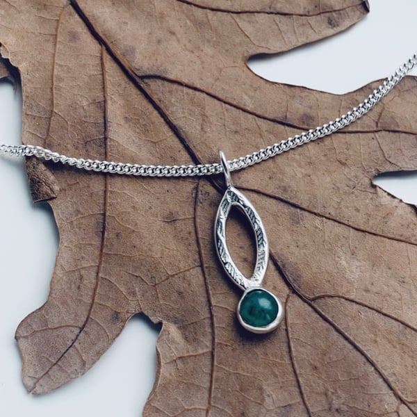 Recycled Sterling Silver leaf textured aventurine Pendant 
