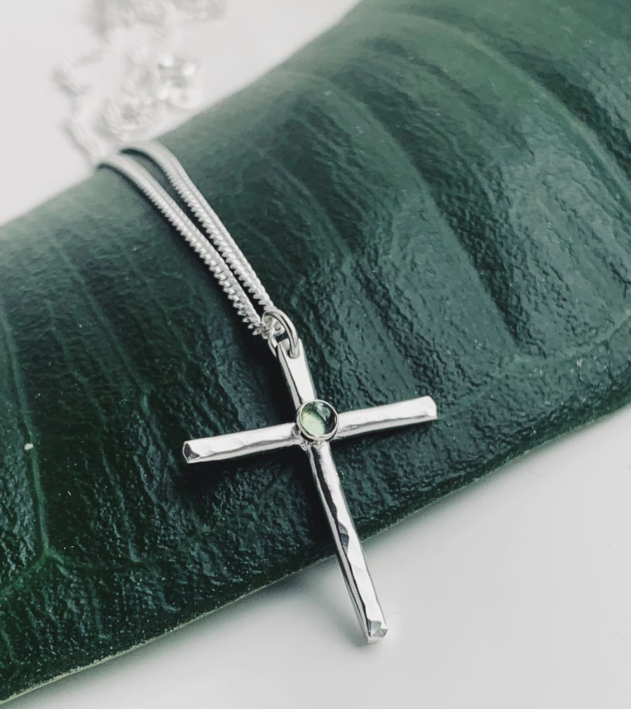 Recycled Sterling Silver Cross Tourmaline pendant 