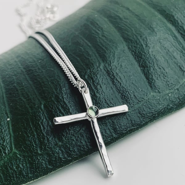 Recycled Sterling Silver Cross Tourmaline pendant 