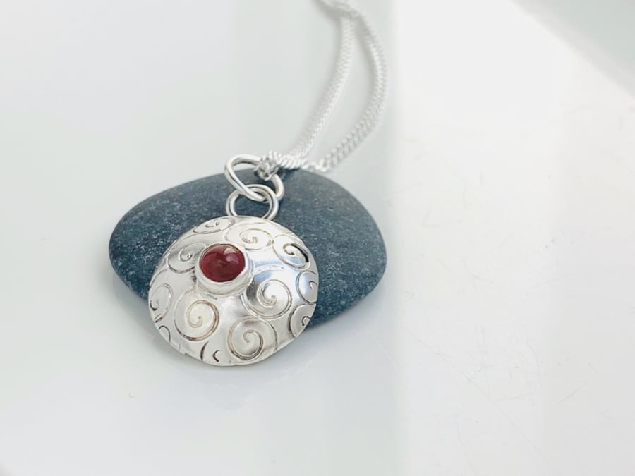 Recycled Sterling Silver Spiral Carnelian Pendant 