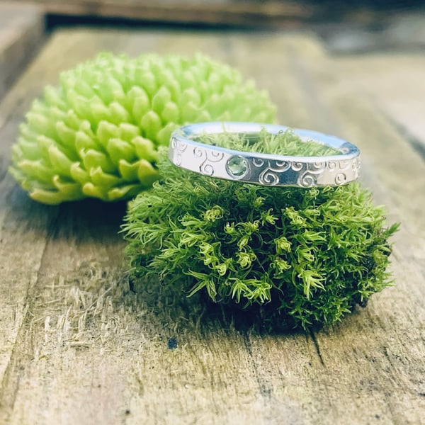 Recycled Handmade Sterling Silver Peridot Leaf Textured Ring