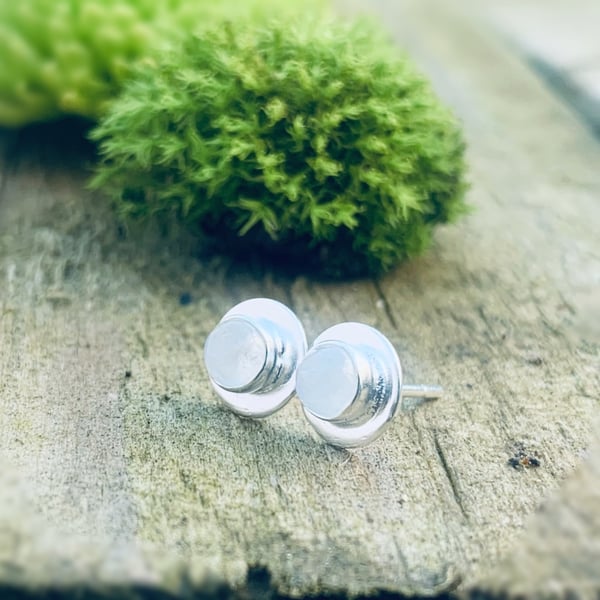 Recycled Handmade Sterling Silver Moonstone Stud earrings