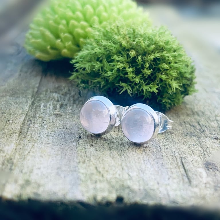 Sterling Silver Rose quartz Stud earrings, Silver 