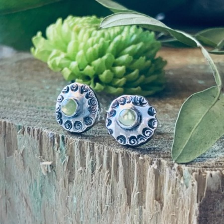 Recycled Handmade Sterling Silver Peridot Stud Earrings