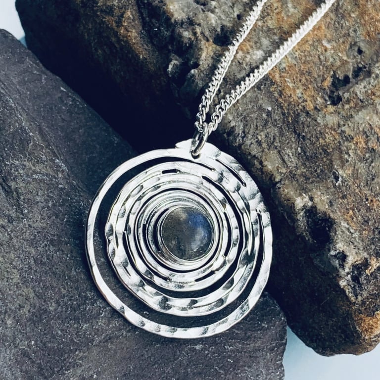 Recycled Sterling Silver Spiral Labradorite pendant, Handmade in Scotland