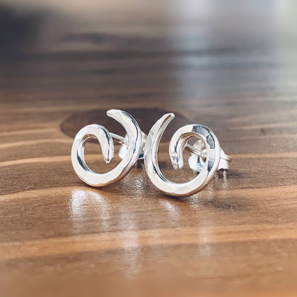   Recycled Handmade Sterling Silver Spiral Stud earrings