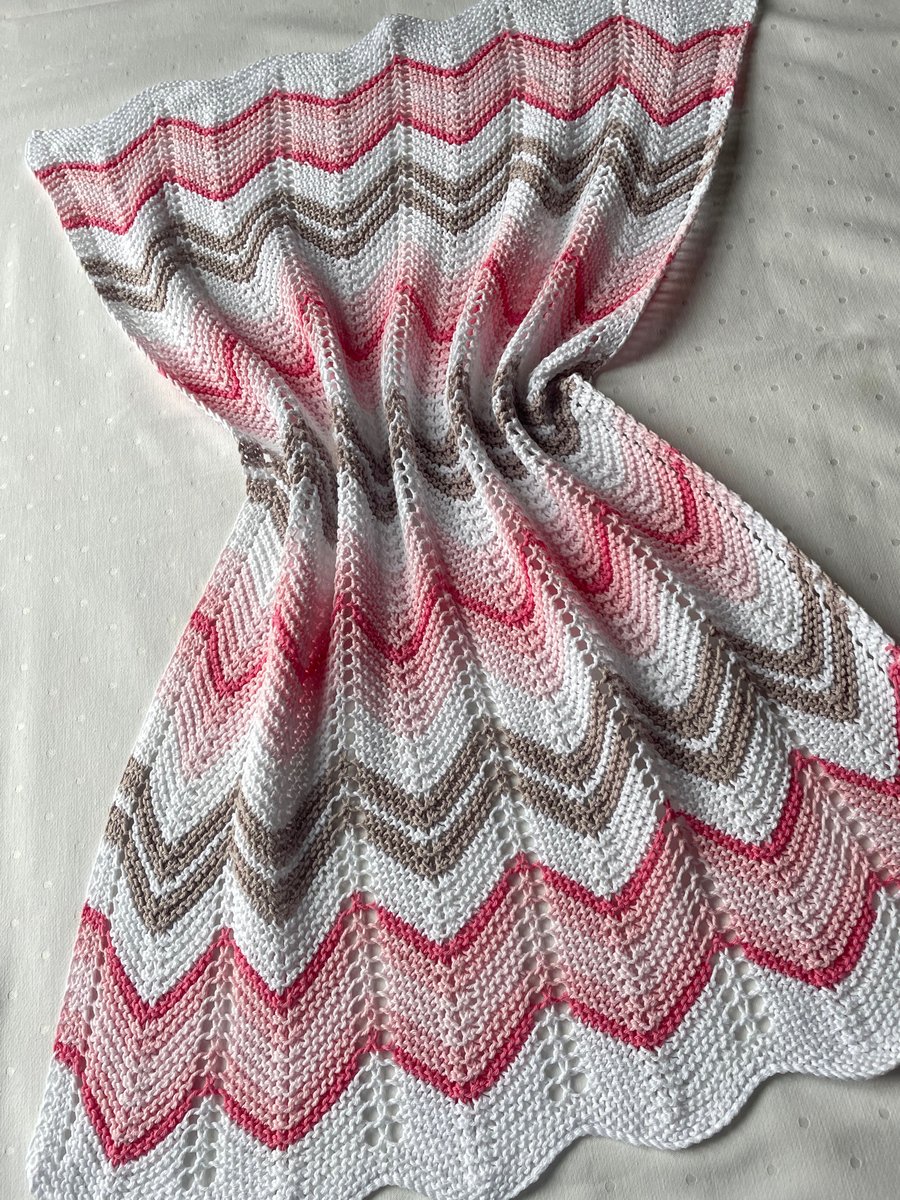 Shades of pink, taupe and white striped baby blanket in 100% cotton 
