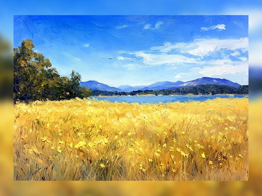 Golden Meadow Oil Painting 5" x 7" Matte Print