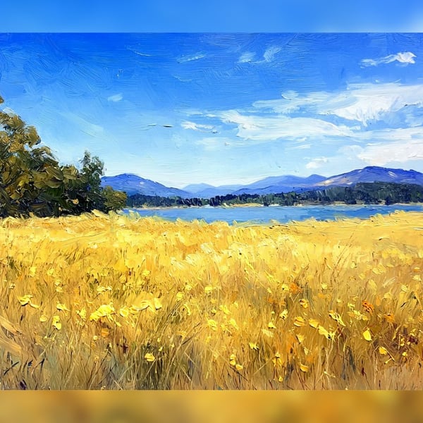 Golden Meadow Oil Painting 5" x 7" Matte Print