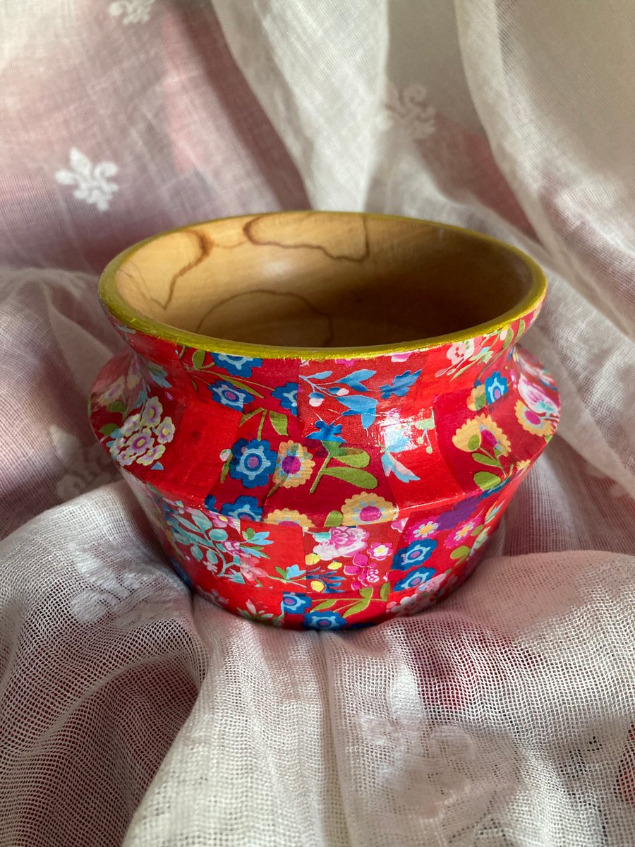 Upcycled wooden decopatch bowl 