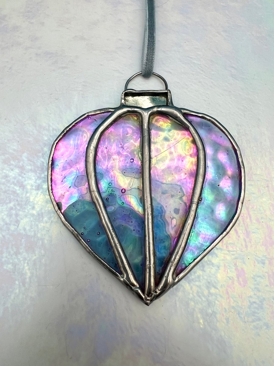 Blue iridescent stained glass Christmas bauble - vintage lantern look