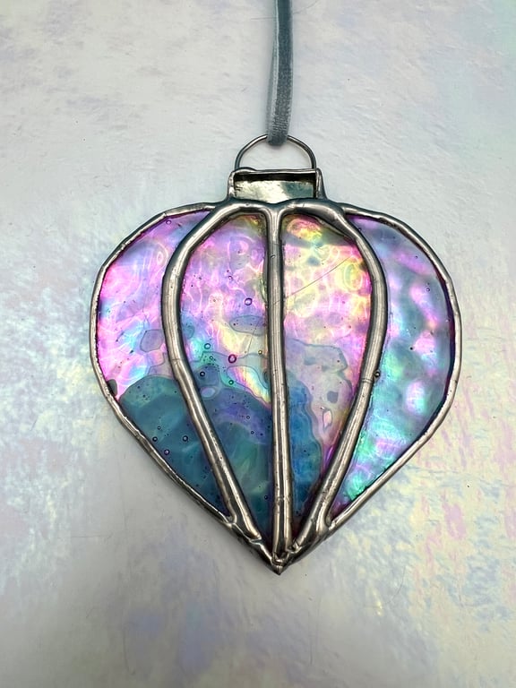 Blue iridescent stained glass Christmas bauble - vintage lantern look