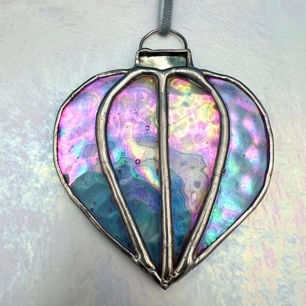 Blue iridescent stained glass Christmas bauble - vintage lantern look