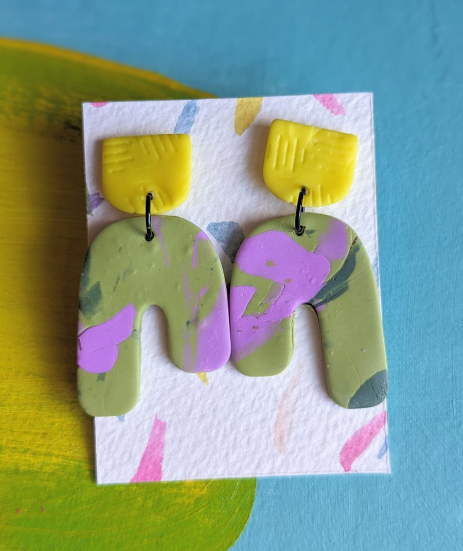 Unique earrings, dangly colourful lightweight earrings