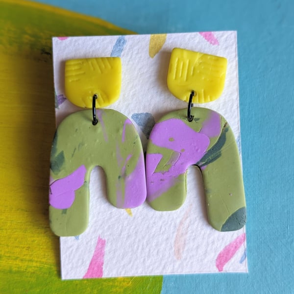 Unique earrings, dangly colourful lightweight earrings