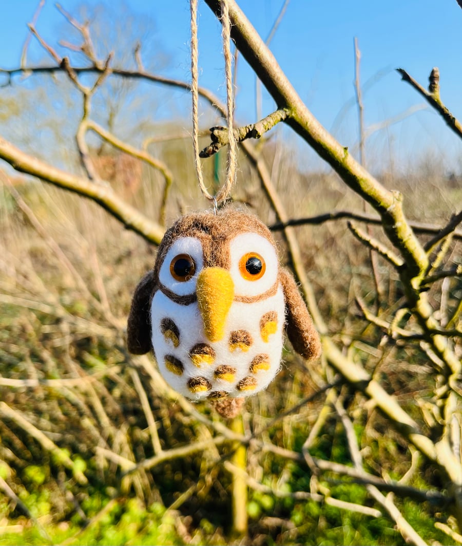 Needle Felted Little hanging Brown Owl - Wildlife - wool handmade gift