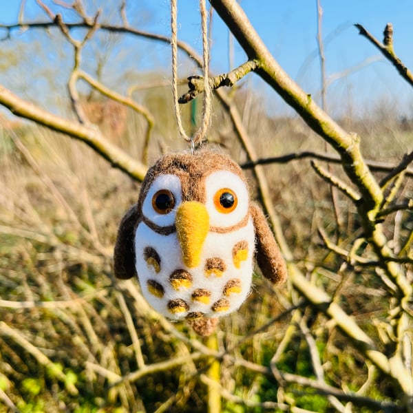Needle Felted Little hanging Brown Owl - Wildlife - wool handmade gift