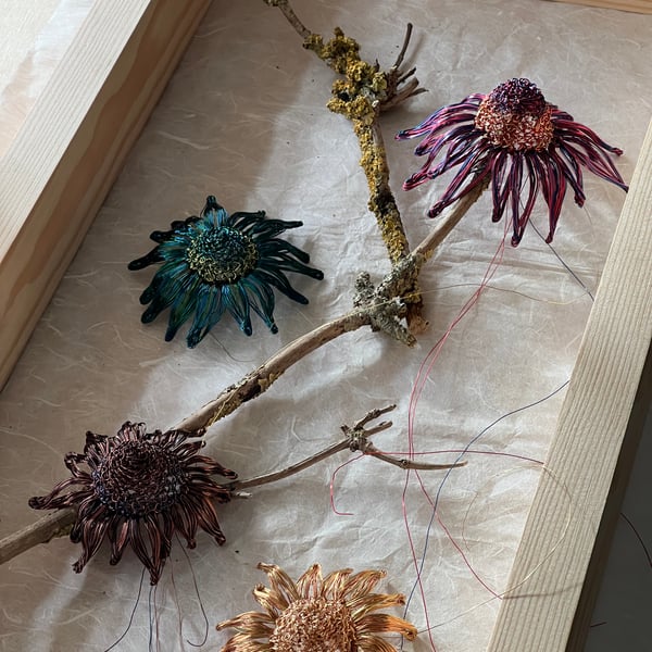 Unique sunflower shaped Brooch copperwire 