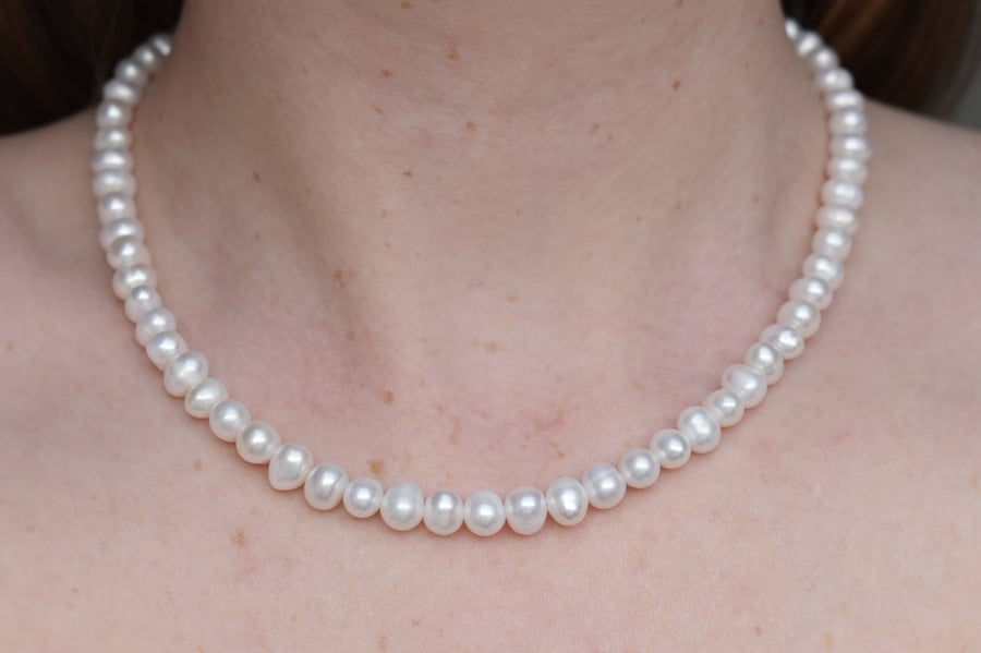 Freshwater Pearl Necklace - 18" Sterling Silver Pearl Necklace with Extender